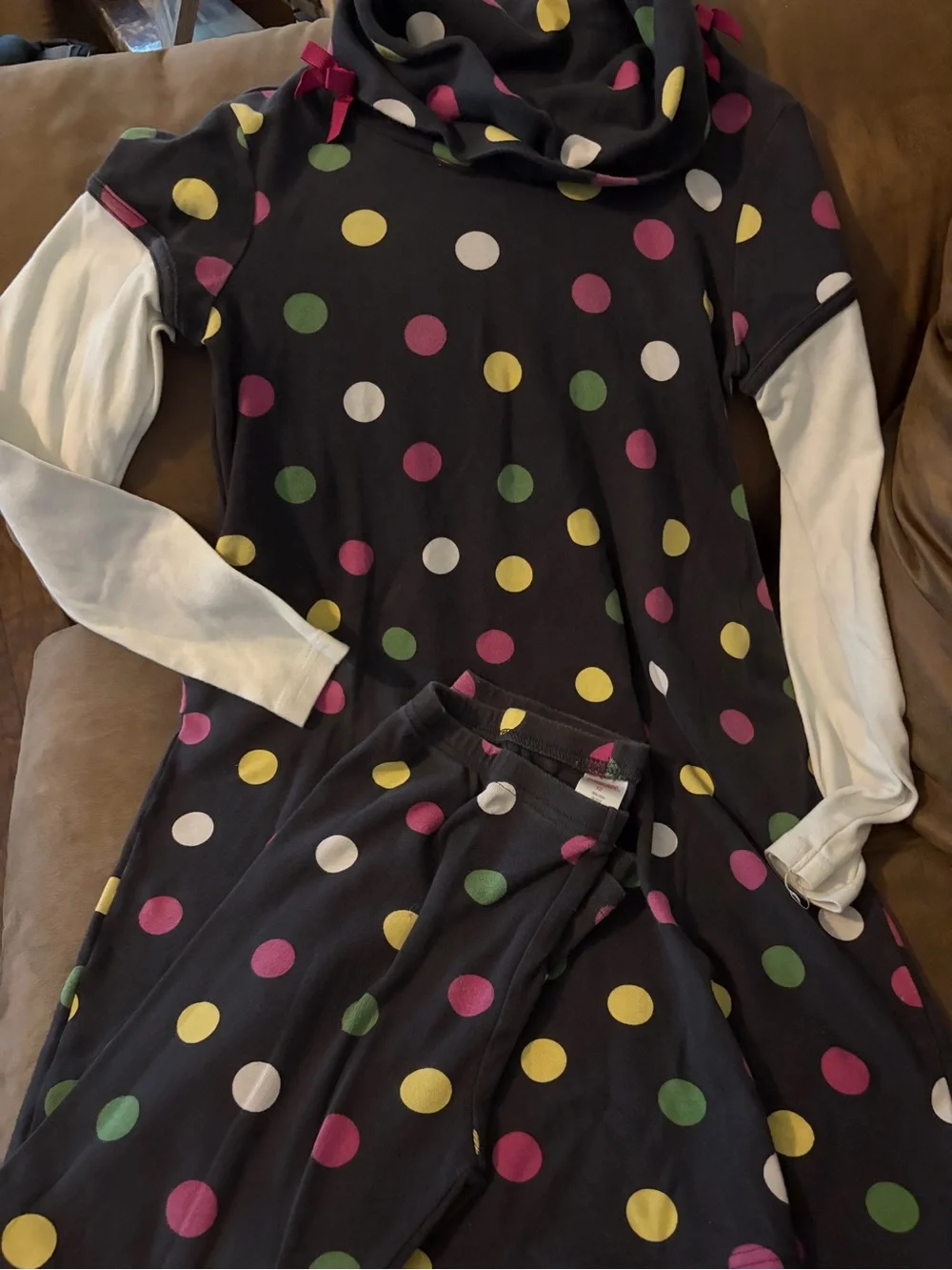 Gymboree Black Polka Dot Dress & Leggings Set with Multicolor Dots